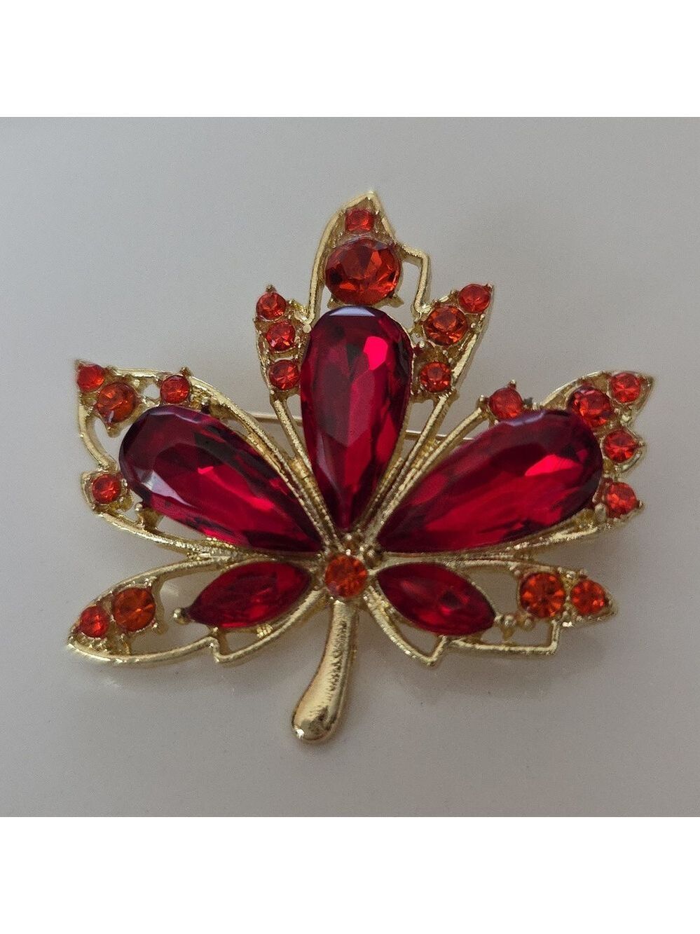 Maple Leaf Fall Brooch Bejeweled with Simulated #1